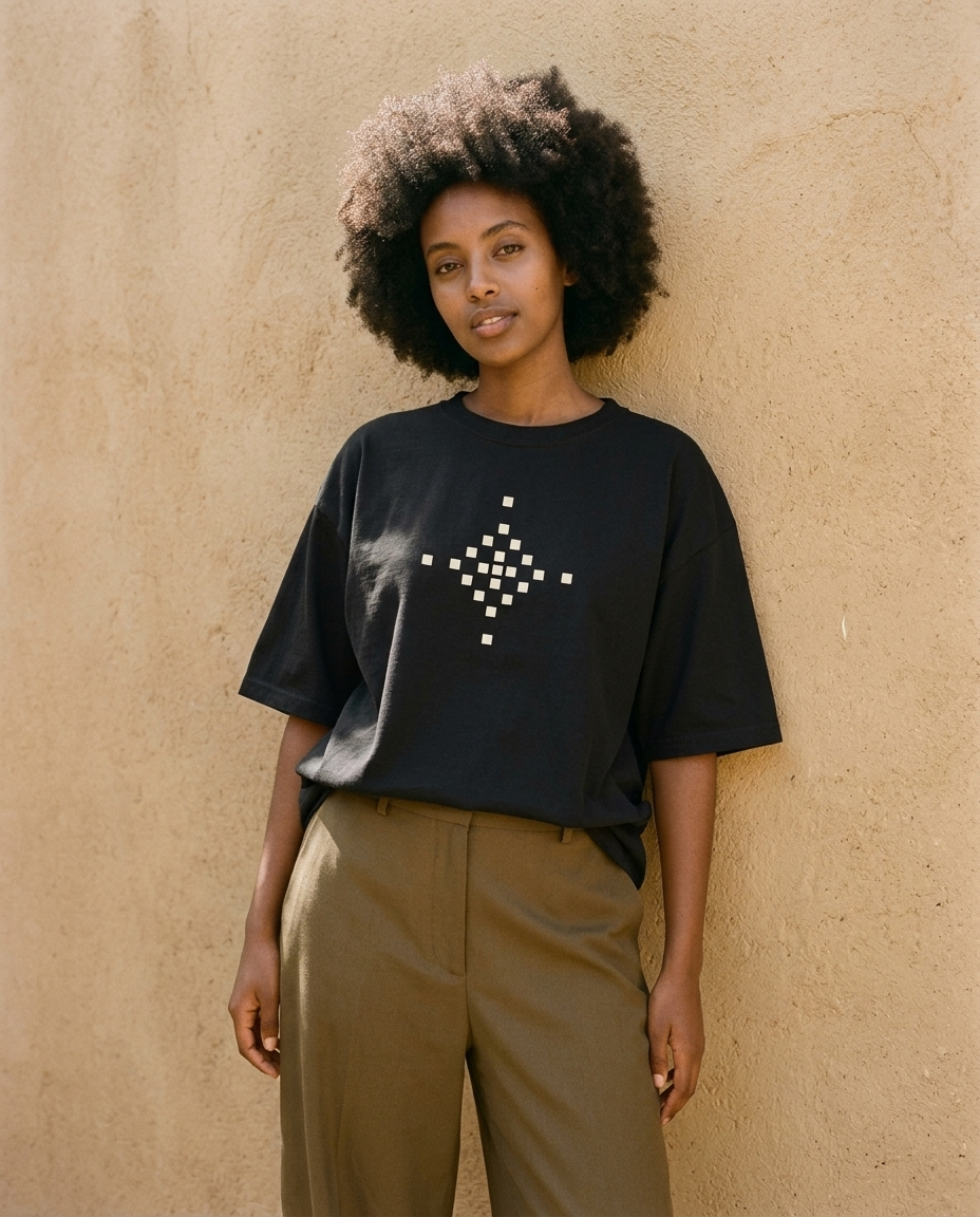Woman wearing the Tilet Modern tee, relaxed fit